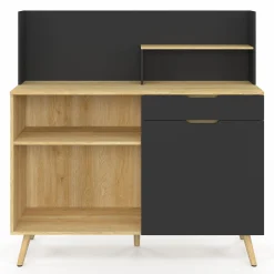 IDMarket Buffet bas de cuisine hêtre et noir* Collection Scandinave|Meubles De Cuisine Avec Plan De Travail