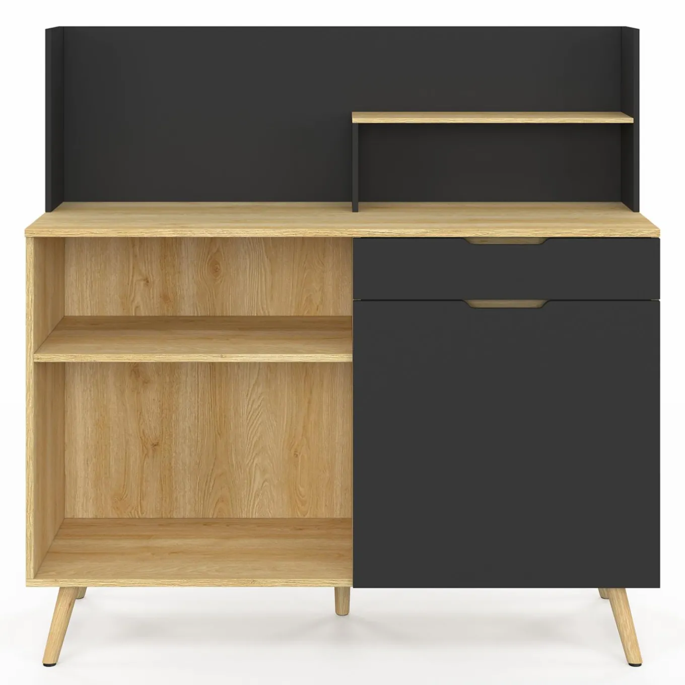IDMarket Buffet bas de cuisine hêtre et noir* Collection Scandinave|Meubles De Cuisine Avec Plan De Travail