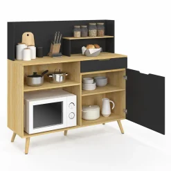 IDMarket Buffet bas de cuisine hêtre et noir* Collection Scandinave|Meubles De Cuisine Avec Plan De Travail
