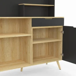 IDMarket Buffet bas de cuisine hêtre et noir* Collection Scandinave|Meubles De Cuisine Avec Plan De Travail