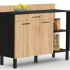 IDMarket Buffet bas de cuisine noir 120 cm 2 portes + tiroir bois façon hêtre* Meubles Tiroirs|Meubles Bas