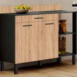 IDMarket Buffet bas de cuisine noir 120 cm 2 portes + tiroir bois façon hêtre* Meubles Tiroirs|Meubles Bas