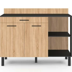IDMarket Buffet bas de cuisine noir 120 cm 2 portes + tiroir bois façon hêtre* Meubles Tiroirs|Meubles Bas