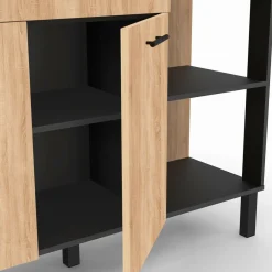IDMarket Buffet bas de cuisine noir 120 cm 2 portes + tiroir bois façon hêtre* Meubles Tiroirs|Meubles Bas
