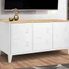 IDMarket Buffet bas en métal blanc avec plateau de bois* Collection Métal|Collection Industrielle