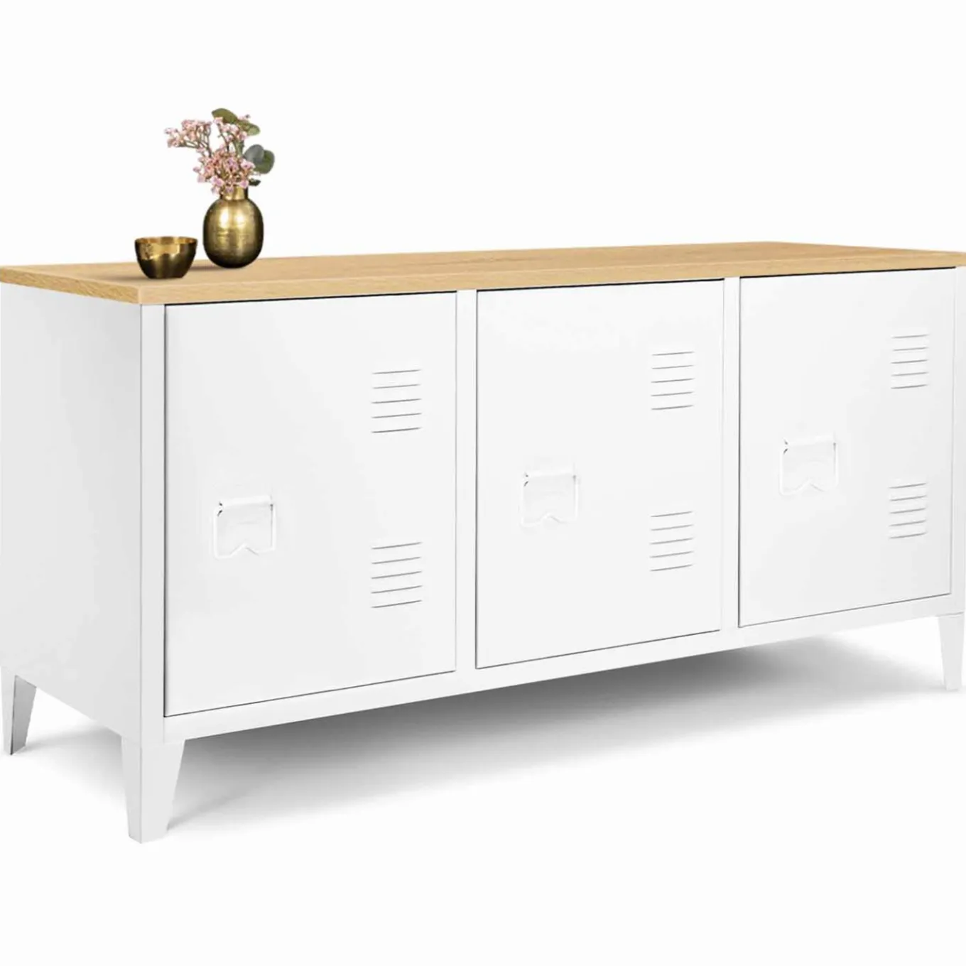 IDMarket Buffet bas en métal blanc avec plateau de bois* Collection Métal|Collection Industrielle