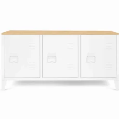 IDMarket Buffet bas en métal blanc avec plateau de bois* Collection Métal|Collection Industrielle