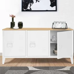 IDMarket Buffet bas en métal blanc avec plateau de bois* Collection Métal|Collection Industrielle
