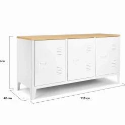 IDMarket Buffet bas en métal blanc avec plateau de bois* Collection Métal|Collection Industrielle