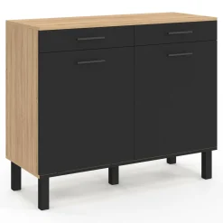 IDMarket Buffet bas hêtre et noir avec espace poubelle* Meubles De Cuisine Avec Plan De Travail|Buffets De Cuisine