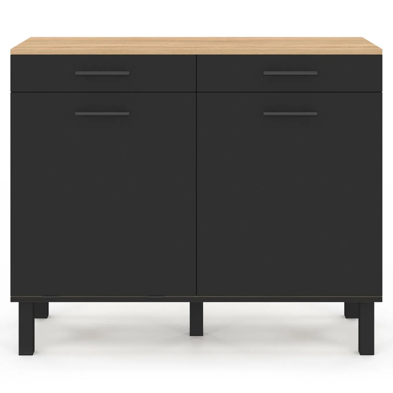 IDMarket Buffet bas hêtre et noir avec espace poubelle* Meubles De Cuisine Avec Plan De Travail|Buffets De Cuisine