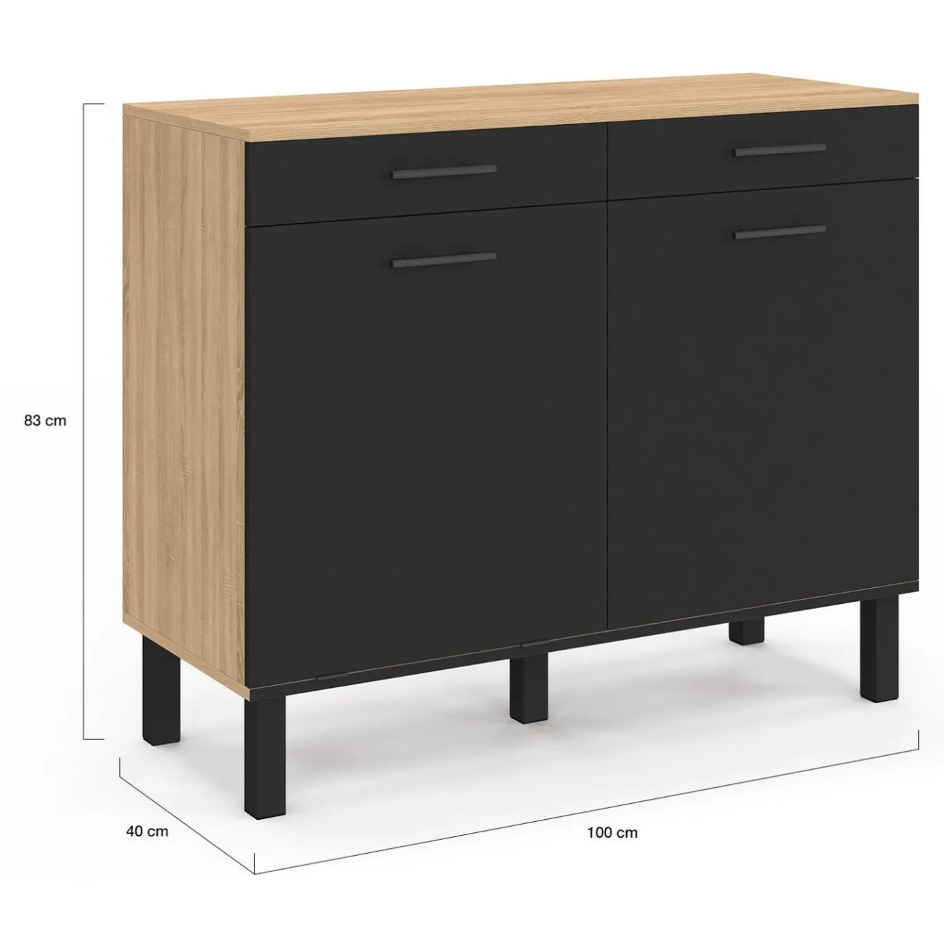 IDMarket Buffet bas hêtre et noir avec espace poubelle* Meubles De Cuisine Avec Plan De Travail|Buffets De Cuisine