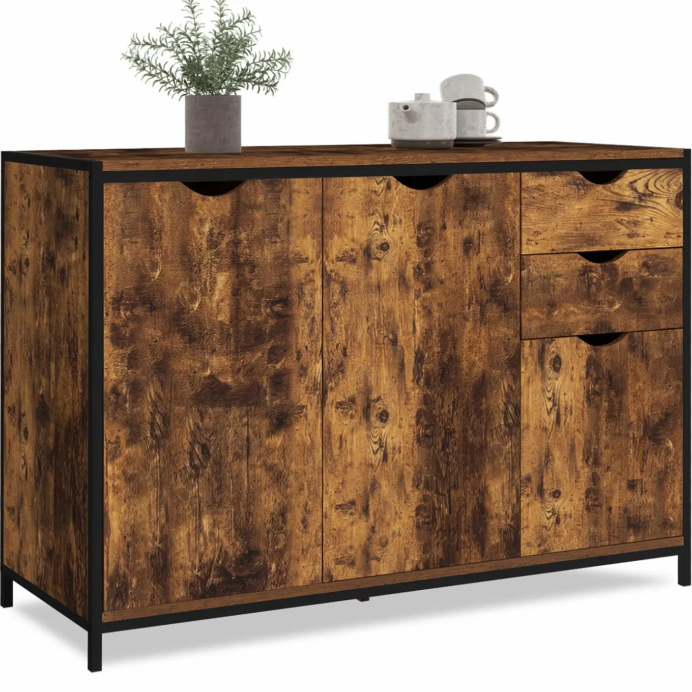 IDMarket Buffet bas industriel 110 cm avec placards et tiroirs* Collection Vintage|Salon Complet