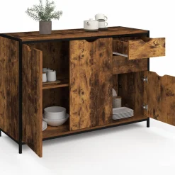 IDMarket Buffet bas industriel 110 cm avec placards et tiroirs* Collection Vintage|Salon Complet
