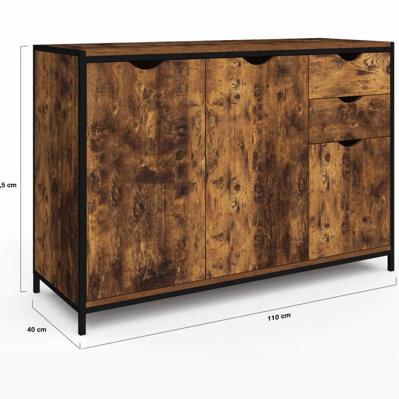 IDMarket Buffet bas industriel 110 cm avec placards et tiroirs* Collection Vintage|Salon Complet