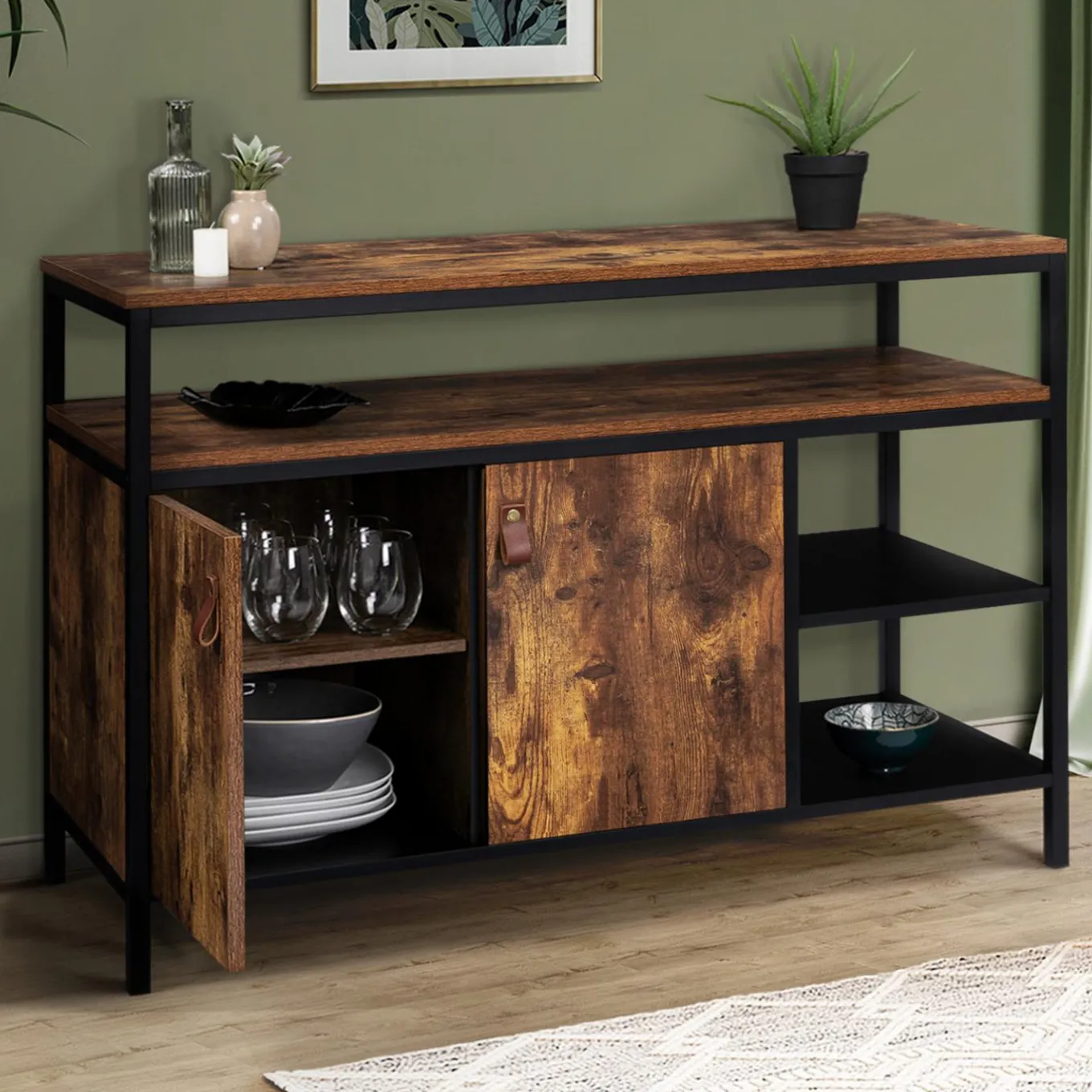 IDMarket Buffet bas industriel 2 portes effet bois vieilli 100 cm* Meubles Bas|Meubles En Bois