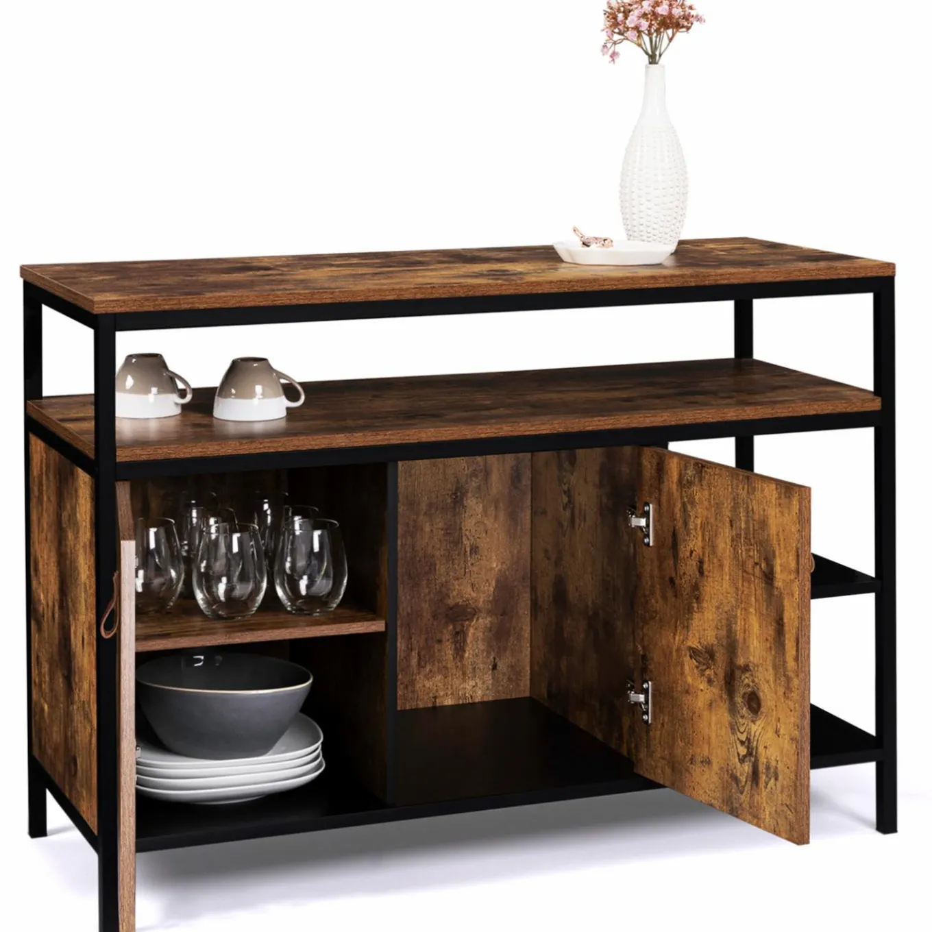 IDMarket Buffet bas industriel 2 portes effet bois vieilli 100 cm* Meubles Bas|Meubles En Bois