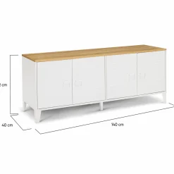 IDMarket Buffet bas industriel 4 portes métal blanc et plateau bois* Buffets|Meubles Tv