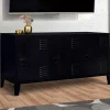 IDMarket Buffet bas industriel 3 portes en métal noir* Meubles Bas|Collection Métal