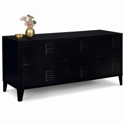 IDMarket Buffet bas industriel 3 portes en métal noir* Meubles Bas|Collection Métal
