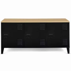 IDMarket Buffet bas métal noir avec plateau bois* Meubles Noirs|Collection Métal