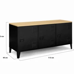 IDMarket Buffet bas métal noir avec plateau bois* Meubles Noirs|Collection Métal