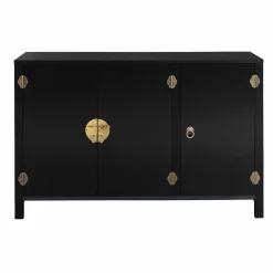 IDMarket Buffet bas noir style asiatique 3 portes* Meubles Bas|Collection Vintage