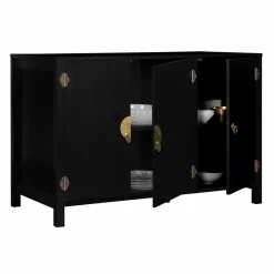 IDMarket Buffet bas noir style asiatique 3 portes* Meubles Bas|Collection Vintage