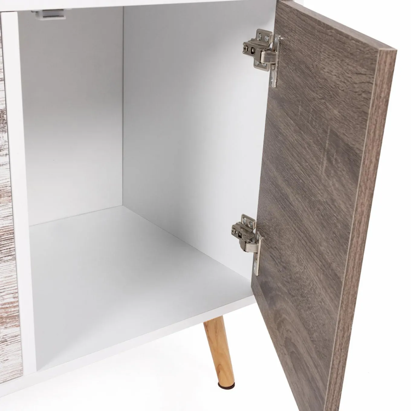 IDMarket Buffet bas scandinave 3 portes blanc effet vieilli* Collection Scandinave|Salle À Manger Complète