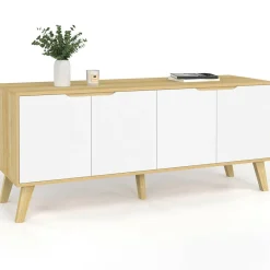 IDMarket Buffet bas scandinave bois avec 4 portes blanches* Meubles En Bois|Collection Scandinave