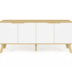 IDMarket Buffet bas scandinave bois avec 4 portes blanches* Meubles En Bois|Collection Scandinave