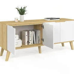 IDMarket Buffet bas scandinave bois avec 4 portes blanches* Meubles En Bois|Collection Scandinave