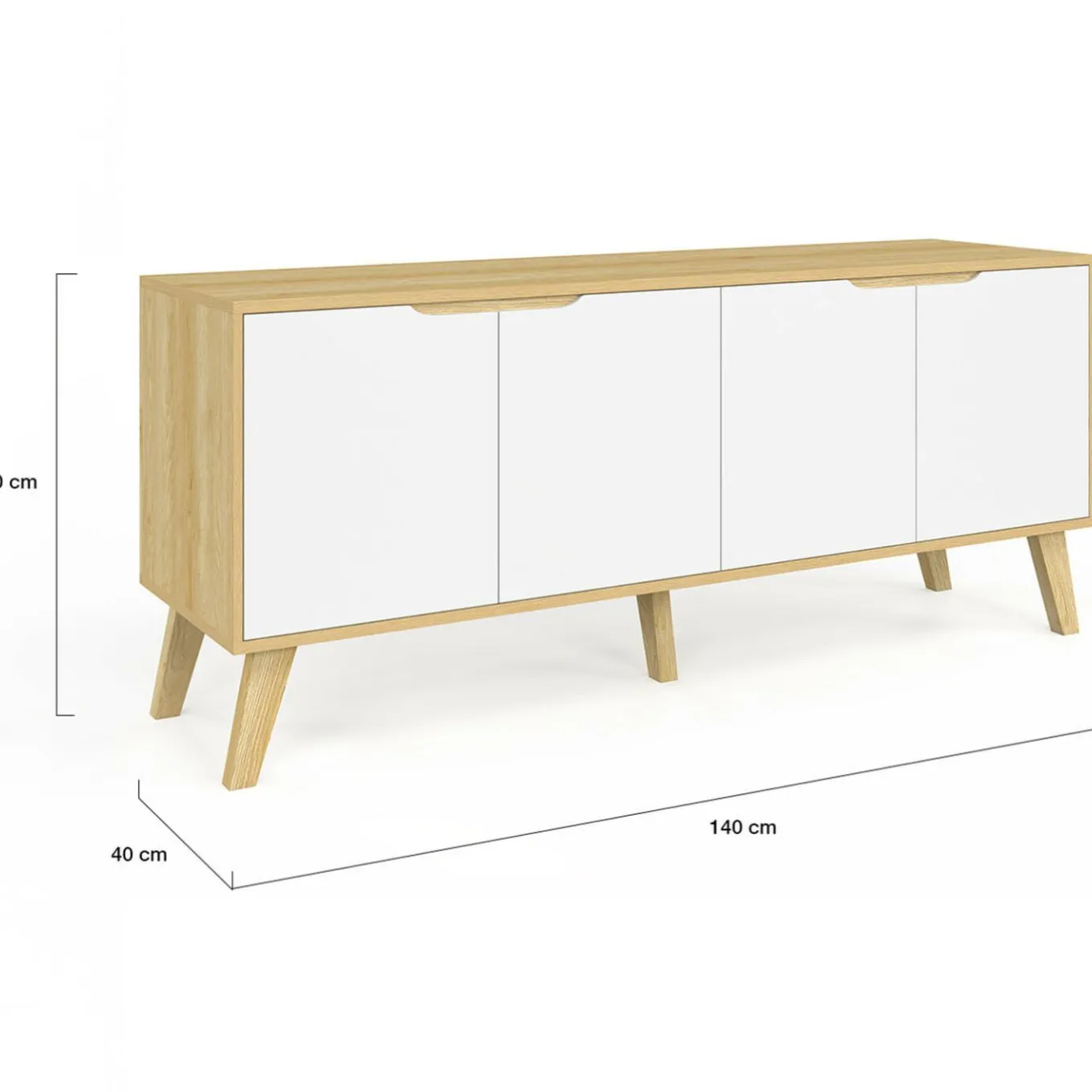 IDMarket Buffet bas scandinave bois avec 4 portes blanches* Meubles En Bois|Collection Scandinave