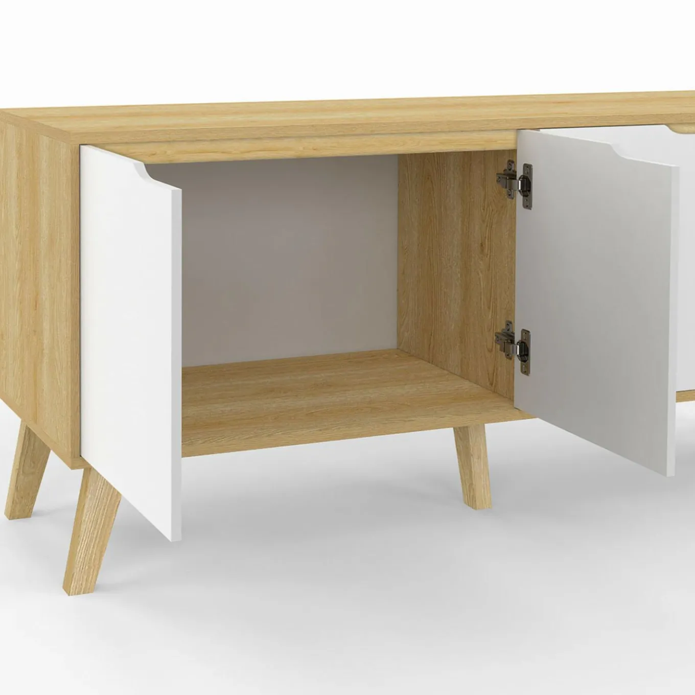 IDMarket Buffet bas scandinave bois avec 4 portes blanches* Meubles En Bois|Collection Scandinave