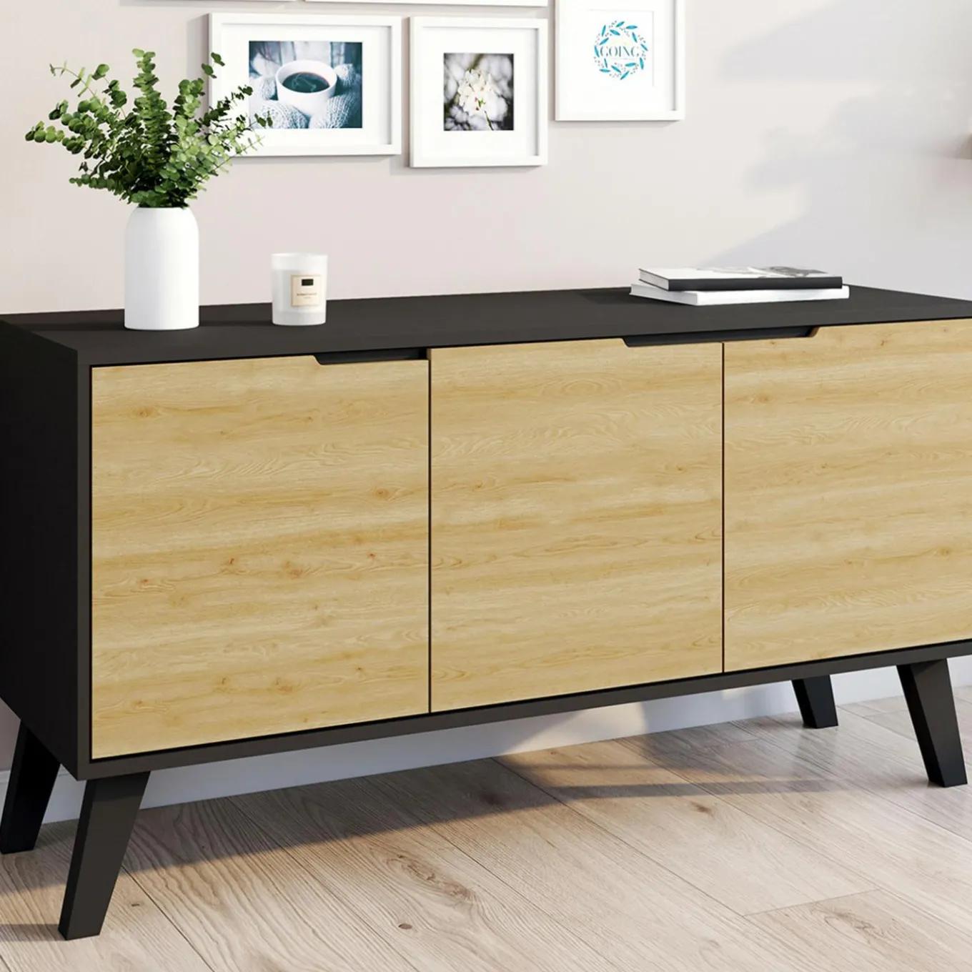 IDMarket Buffet bas scandinave noir* Collection Scandinave|Salle À Manger Complète