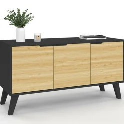 IDMarket Buffet bas scandinave noir* Collection Scandinave|Salle À Manger Complète