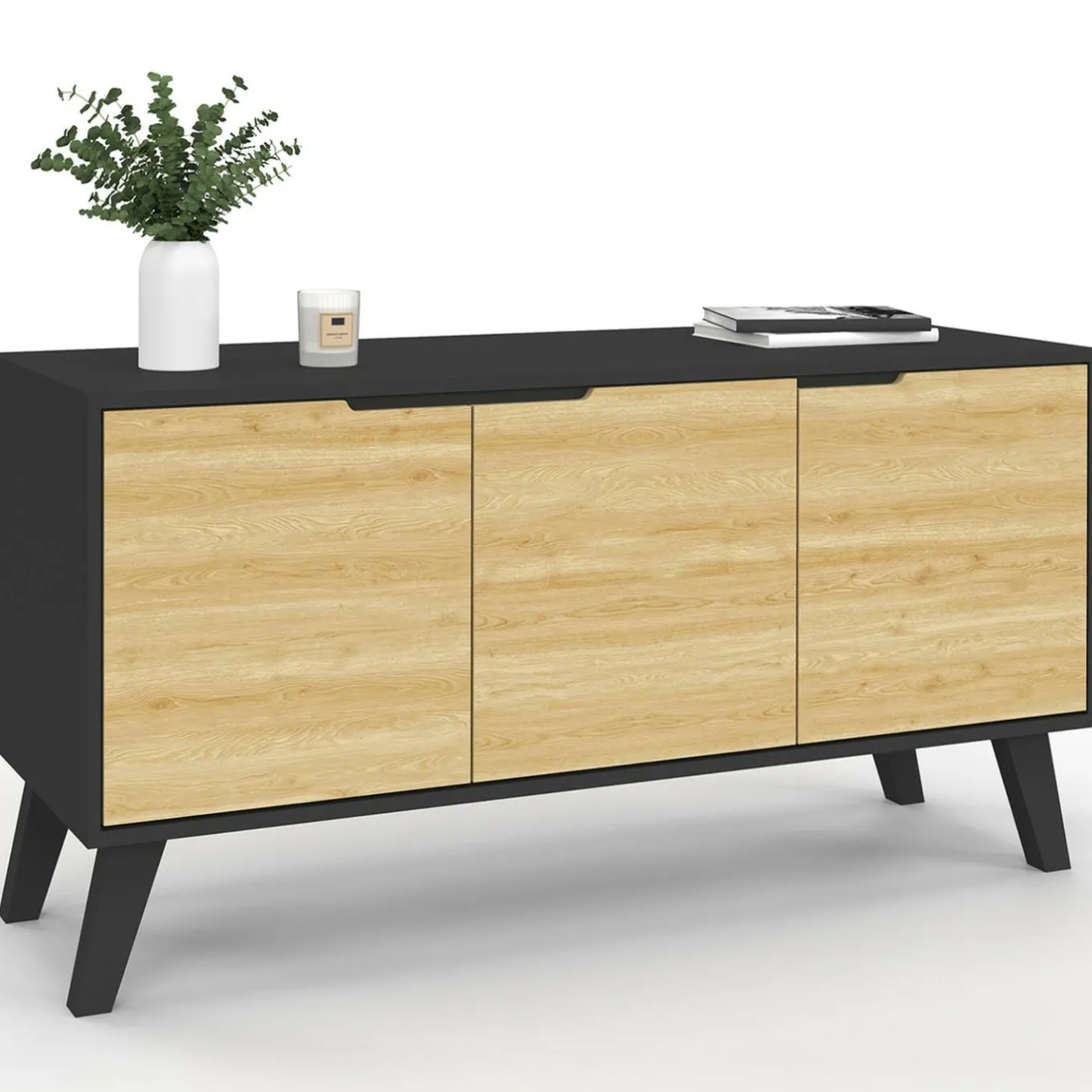 IDMarket Buffet bas scandinave noir* Collection Scandinave|Salle À Manger Complète