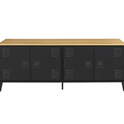 IDMarket Buffet bas style industriel 4 portes métal noir et plateau bois 140 cm* Collection Industrielle|Salle À Manger Complète