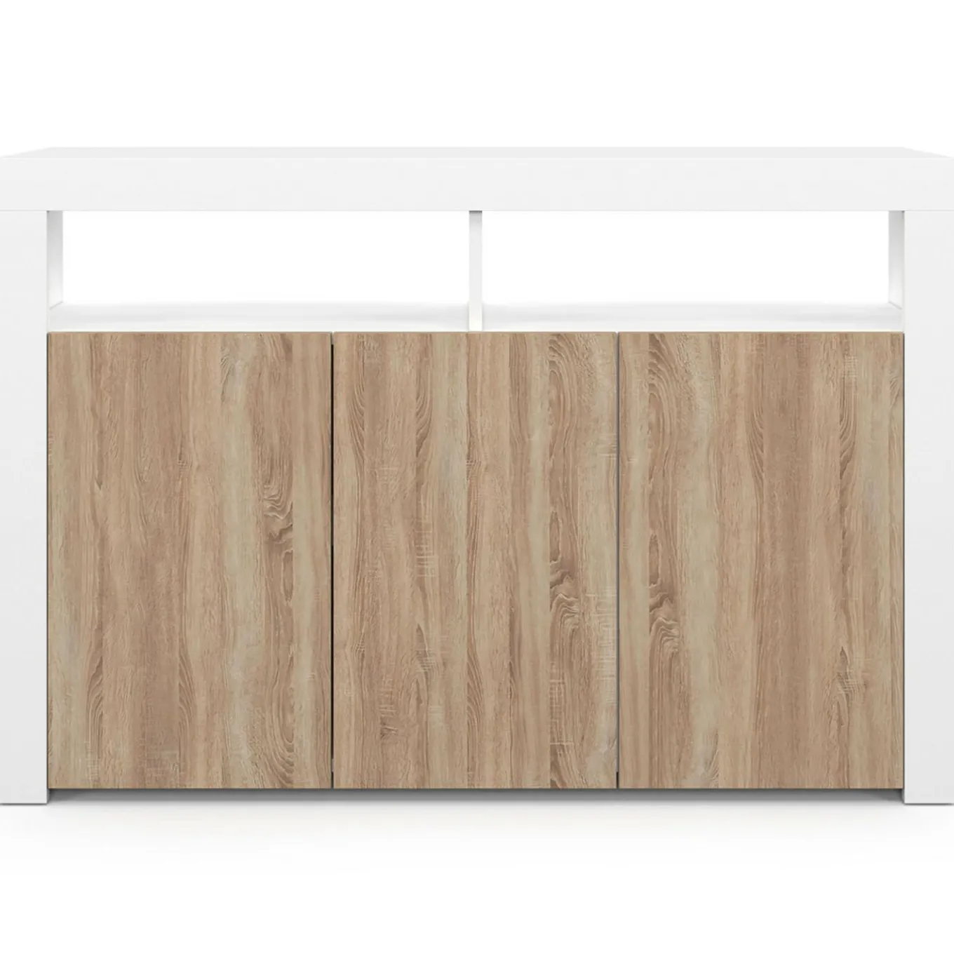 IDMarket Buffet blanc et bois 3 portes avec LED* Buffets|Salon Complet