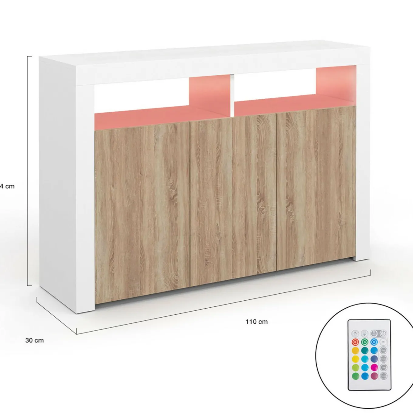 IDMarket Buffet blanc et bois 3 portes avec LED* Buffets|Salon Complet