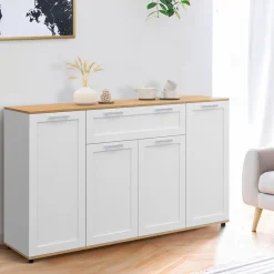 IDMarket Buffet blanc et bois 4 portes 1 tiroir* Buffets|Salon Complet