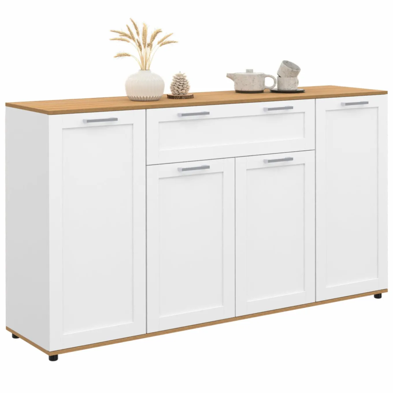 IDMarket Buffet blanc et bois 4 portes 1 tiroir* Buffets|Salon Complet