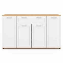IDMarket Buffet blanc et bois 4 portes 1 tiroir* Buffets|Salon Complet