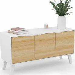 IDMarket Buffet blanc et bois scandinave 3 portes 113 cm* Collection Scandinave|Salle À Manger Complète