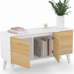 IDMarket Buffet blanc et bois scandinave 3 portes 113 cm* Collection Scandinave|Salle À Manger Complète
