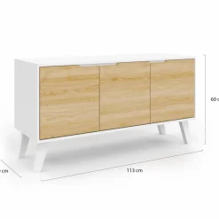 IDMarket Buffet blanc et bois scandinave 3 portes 113 cm* Collection Scandinave|Salle À Manger Complète
