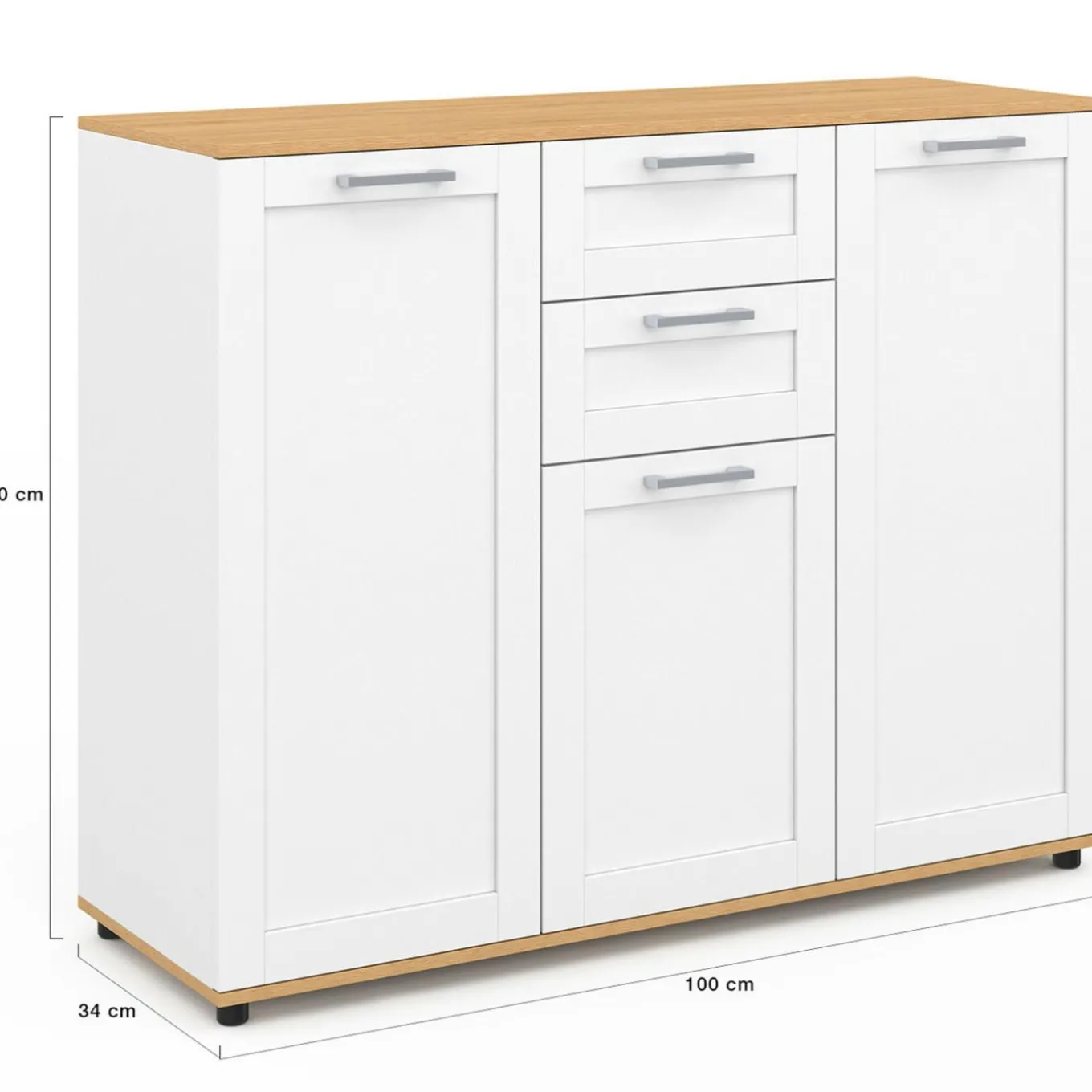 IDMarket Buffet blanc et plateau bois 100 cm avec 3 portes et 2 tiroirs* Collection Design|Collection Moderne
