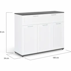 IDMarket Buffet blanc et plateau gris 100 cm avec 3 portes et 1 tiroir* Meubles Tiroirs|Collection Design