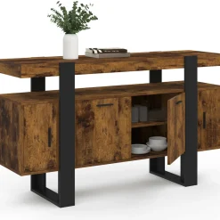 IDMarket Buffet bois effet vieilli et noir 140 cm 4 portes* Meubles En Bois|Collection Design