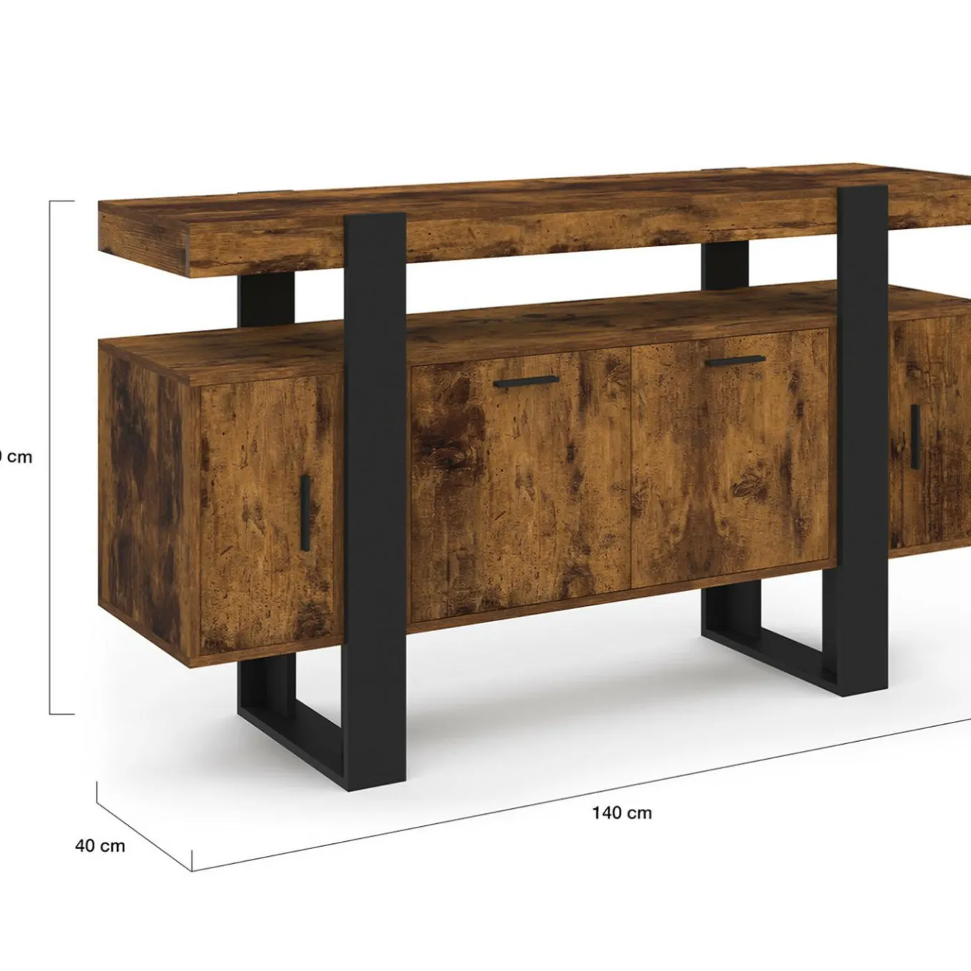IDMarket Buffet bois effet vieilli et noir 140 cm 4 portes* Meubles En Bois|Collection Design